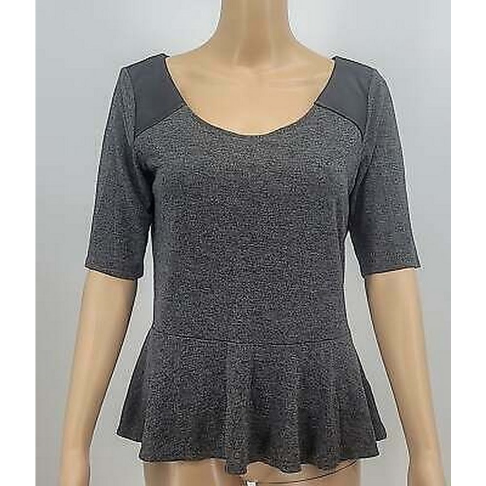 Express Womens Gray Pullover Peplum Top W Faux Leather Shoulders Size M